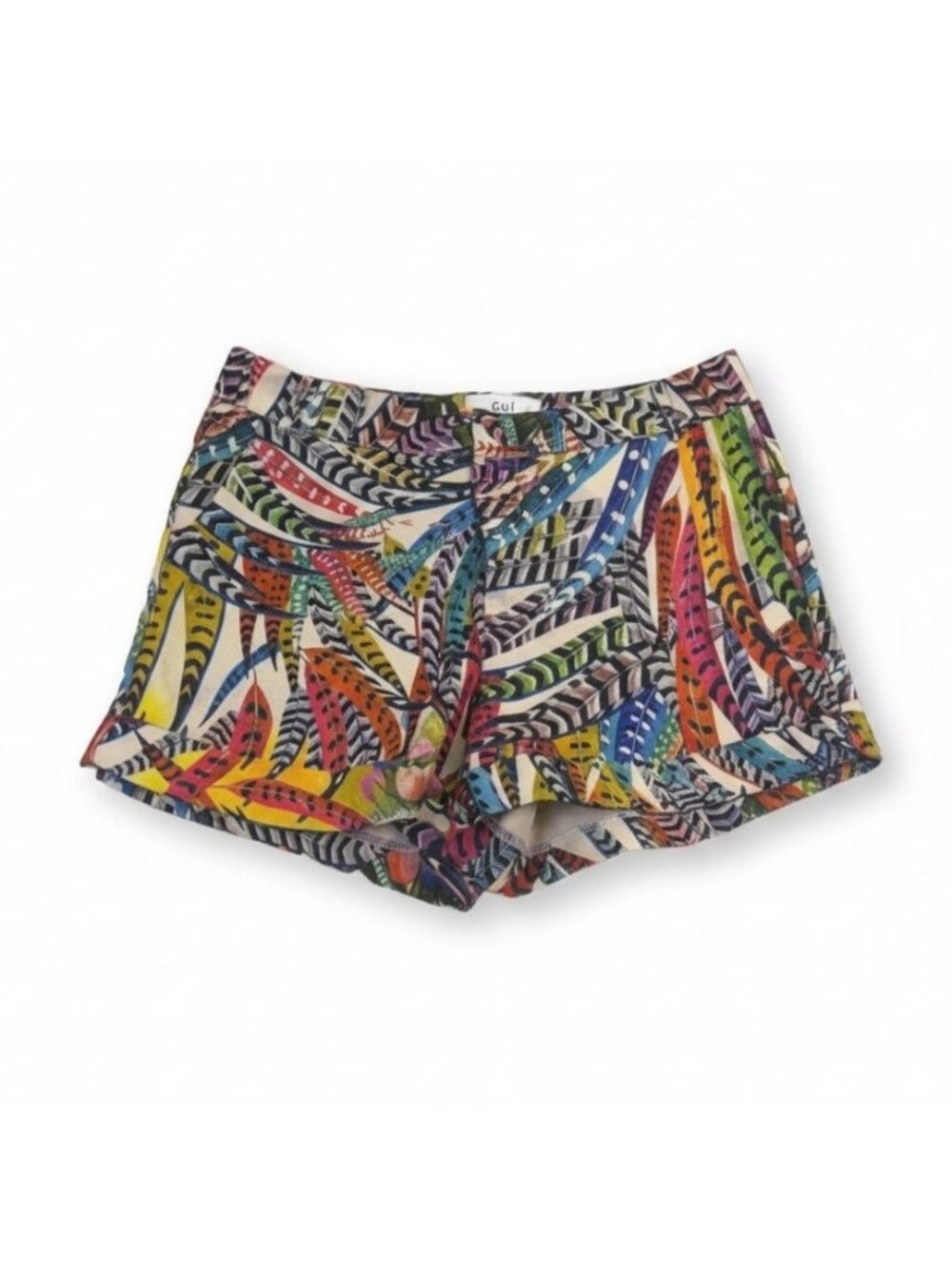 Ovi Womens Multi-Color Feather Print Shorts Size M